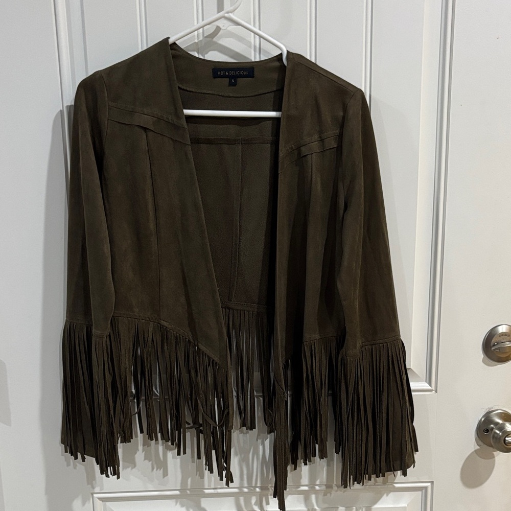 Hot And Delicious Ultra Suede Crop Fringe Jacket Small